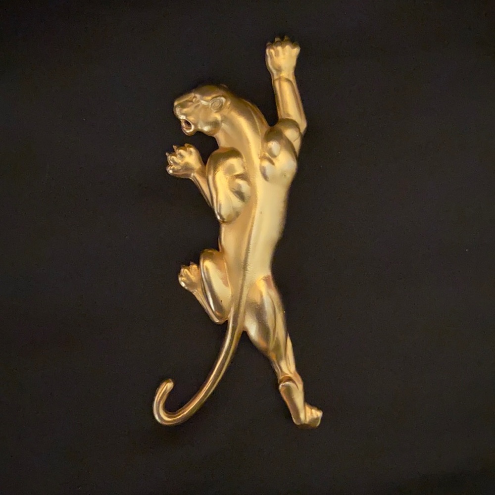 Vintage 1986 Tattoo Art Style Large Gold Panther Cat Animal Pin Brooch Clip